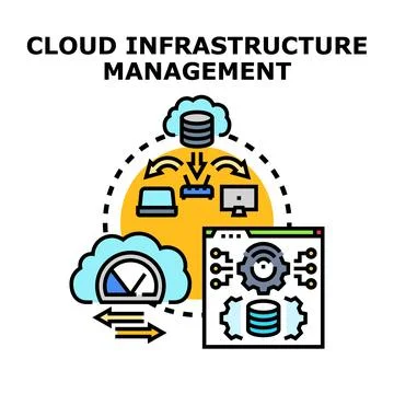 Cloud infrastructure management connecting digital resources Stock Illustration