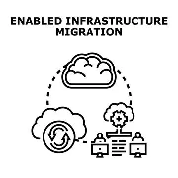Cloud infrastructure migration enabling data transfer and network management Stock Illustration