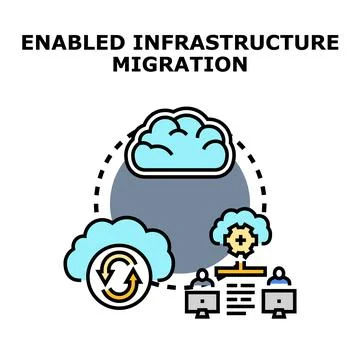 Cloud infrastructure migration enabling data transfer and network management Stock Illustration