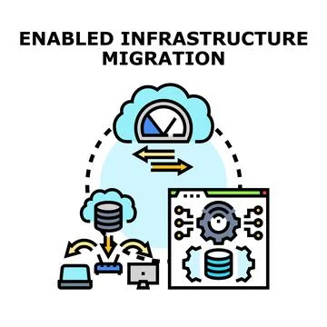 Cloud infrastructure migration process with data transfer Stockillustratie