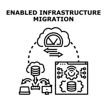 Cloud infrastructure migration process with data transfer 스톡 일러스트