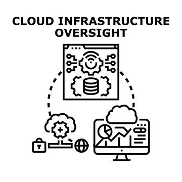 Cloud infrastructure oversight managing data processing network 스톡 일러스트