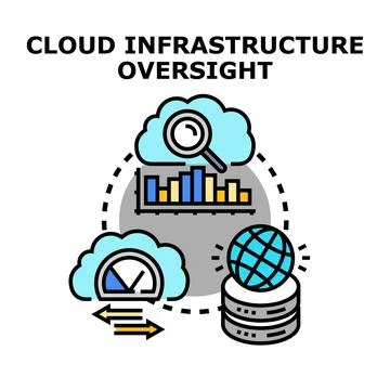 Cloud infrastructure oversight managing data analytics and global network Stock Illustration