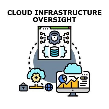 Cloud infrastructure oversight managing data processing network 库存插图