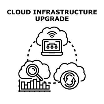 Cloud infrastructure upgrade concept demonstrating data management Illustrazione stock