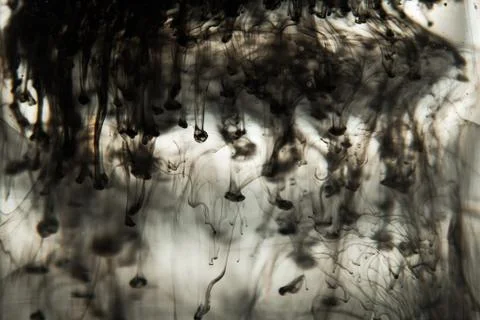 A cloud of ink in a transparent glass cup with clear water against the backdr Stock Photos