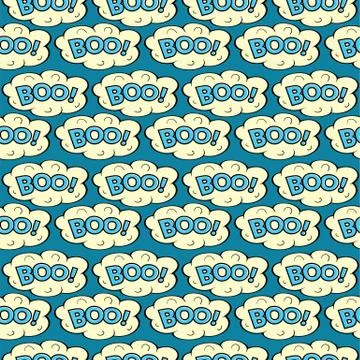 Cloud with inscription boo, vector seamless pattern Illustrazione stock