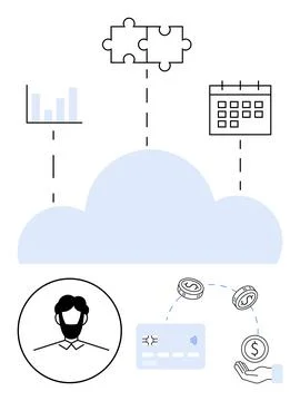Cloud Integration of Business Analytics, Calendar Scheduling, and Financial.. Illustrazione stock