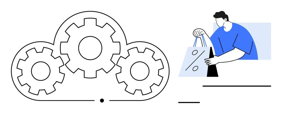 Cloud integration of e-commerce with a person holding shopping bags Stock Illustration