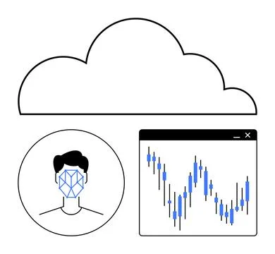Cloud Integration of Facial Recognition and Data Analytics Stock Illustration