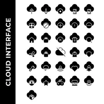 Cloud interface icon set include upload, user interface, computing, internet  Stock Illustration