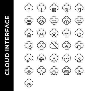 Cloud interface icon set include upload, user interface, computing, internet  Illustrazione stock