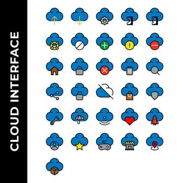 Cloud interface icon set include upload, user interface, computing, internet  스톡 일러스트