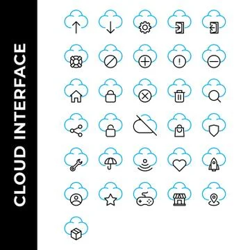 Cloud interface icon set include upload, user interface, computing, internet  Illustrazione stock