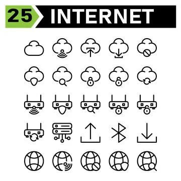 Cloud interface icon set include Cloud, connection, internet, network, web, u Illustrazione stock