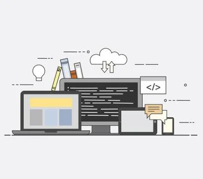 Cloud, internet. Common storage for all devices. Programming 库存插图