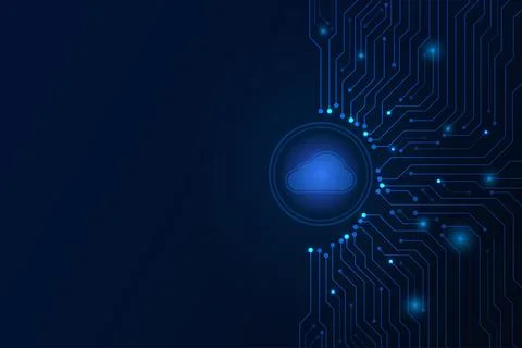 Cloud internet data storage database and data server with circuit board Stock Illustration