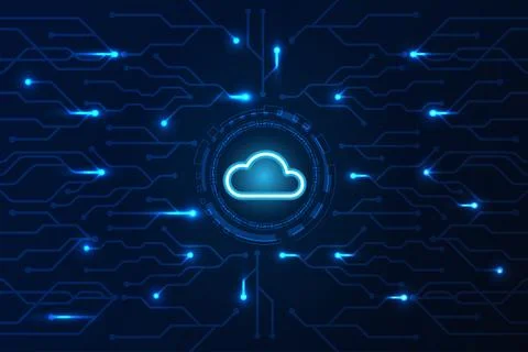 Cloud internet data storage database and data server with circuit board Stock Illustration