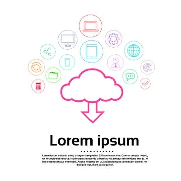 Cloud Internet Download Logo Set Computer Thin Line Simple Icons Stock Illustration