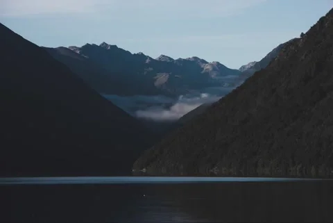 Cloud inversion in Mountain Valley at Lake Rotoiti, New Zealand Stock Footage 132300073
