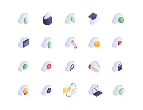 Cloud isometric icons vector set Stockillustratie