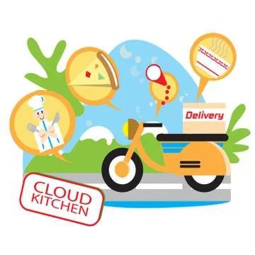 Cloud kitchen app for delivery food  vector image technology content. イラスト素材
