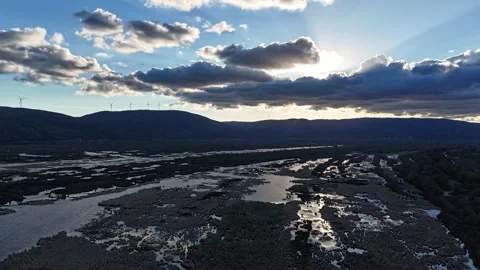 Cloud, lake and flood plain Stock Footage 295434574