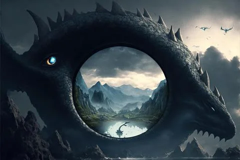 On A Cloud By A Large River Stock Illustration