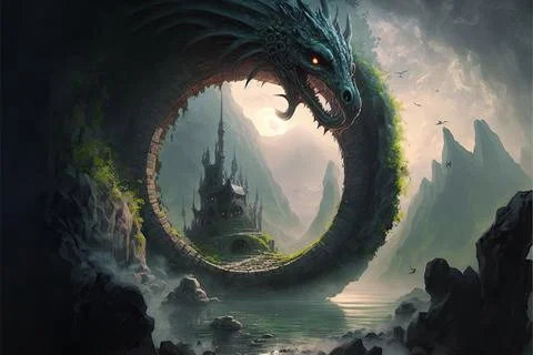 On A Cloud By A Large River Stock Illustration