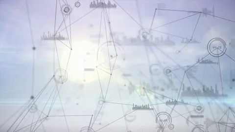 Cloud layers shifting, causing nodes linking and pulsing, HUD rings expanding, Stock Footage 330033163