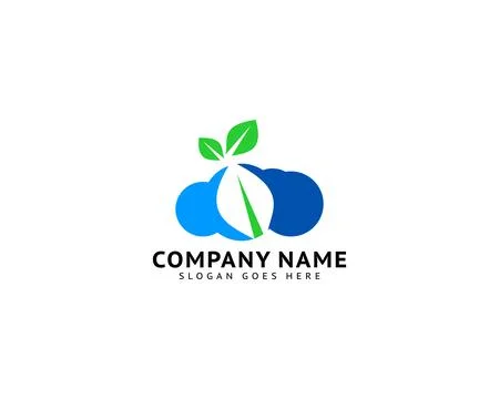 Cloud Leaf Logo Design Concept, Cloud with Leaf Logo Template Illustrazione stock