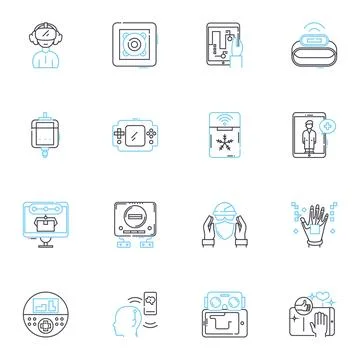 Cloud learning linear icons set. Virtual, Flexible, Remote, E-learning, Online Stock Illustration