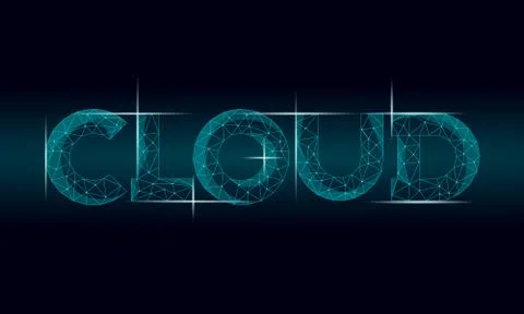Cloud lettering 3D glowing geometric inscription. Digital computing online Stock Illustration