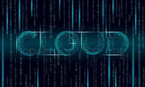 Cloud lettering 3D glowing geometric inscription. Digital computing online Stock Illustration