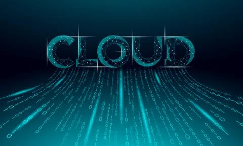 Cloud lettering 3D glowing geometric inscription. Digital computing online Stock Illustration