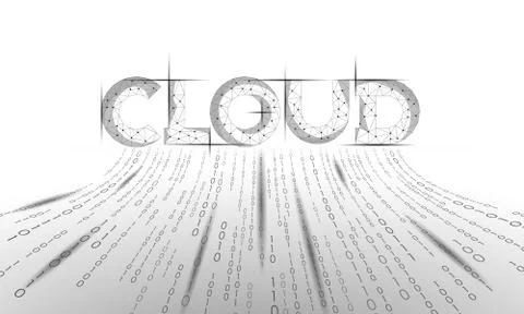 Cloud lettering 3D white geometric inscription. Digital computing online storage Stock Illustration