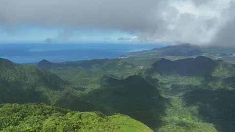 Cloud-level drone flight over Martinique's mountains - misty valleys 4K Stock Footage 306954021