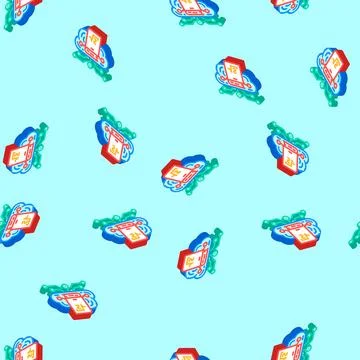 Cloud library education platform isometric icon seamless pattern Stock Illustration