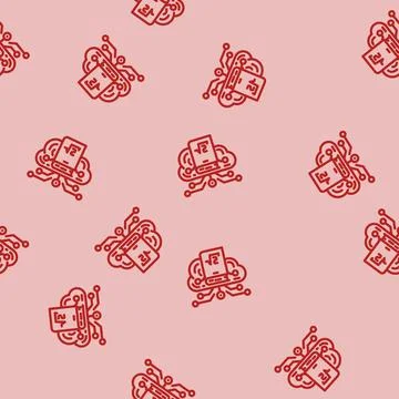 Cloud library education platform line vector seamless pattern Stock Illustration