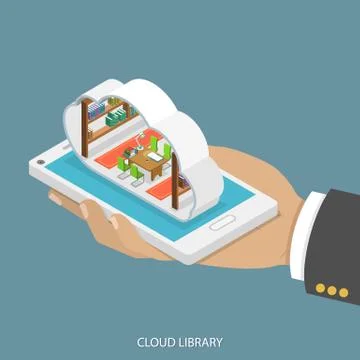 Cloud library flat isometric vector concept. Stock Illustration