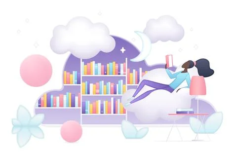 Cloud Library Reading Concept Vector Design Stock Illustration