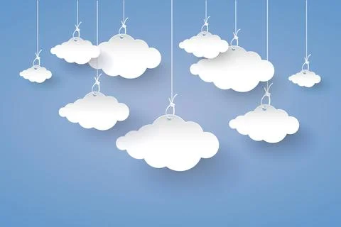 Cloud on light blue background  Paper art Style.vector design Element  Illust Stock Illustration