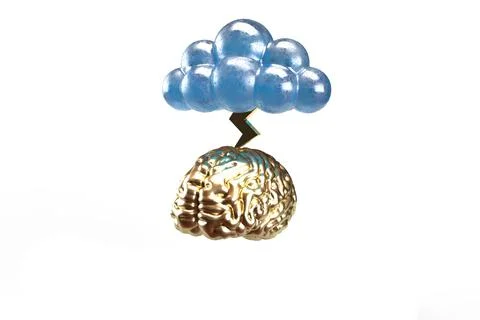 Cloud Lightening On Brain 3D Render Stock Illustration