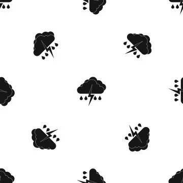 Cloud with lightning and rain pattern seamless black Stock Illustration