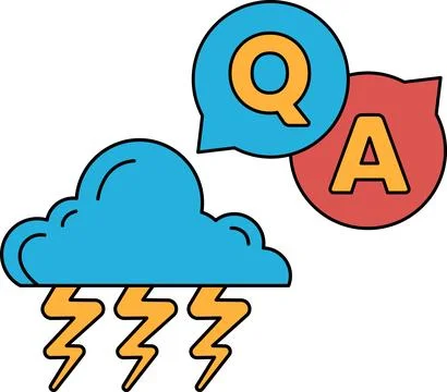 A cloud with lightning bolts and a Q and A sign Stock Illustration