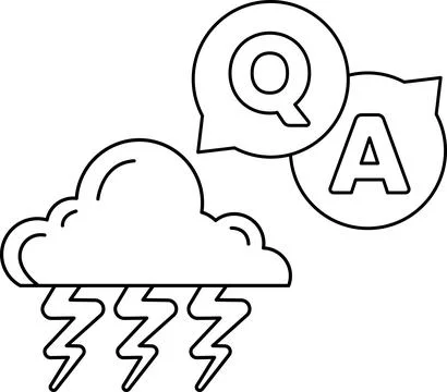 A cloud with lightning bolts and a Q and A sign Stock Illustration