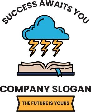 A cloud with lightning bolts is on a book Stock Illustration