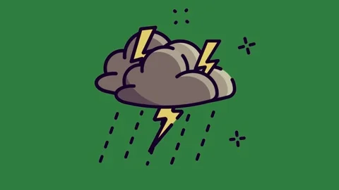 A cloud with lightning coming out of it and green screen animated chromakey Video stock 335130101