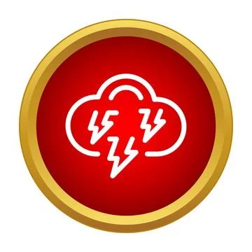 Cloud with lightning icon on red button Illustrazione stock