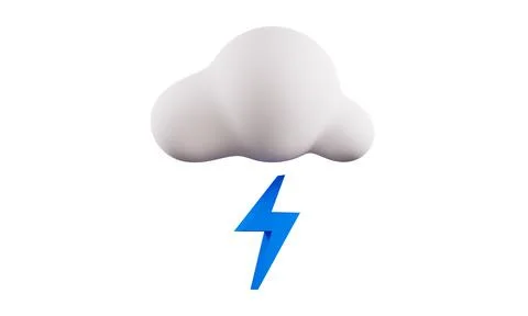 Cloud with lightning isolated on white background. 3d rendering illustration イラスト素材